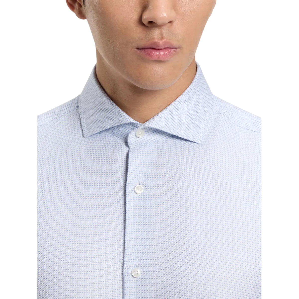 Light Blue - Side - Boss Mens Textured Check Spread Collar Shirt