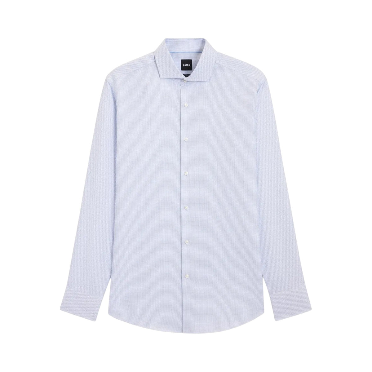 Light Blue - Front - Boss Mens Textured Check Spread Collar Shirt