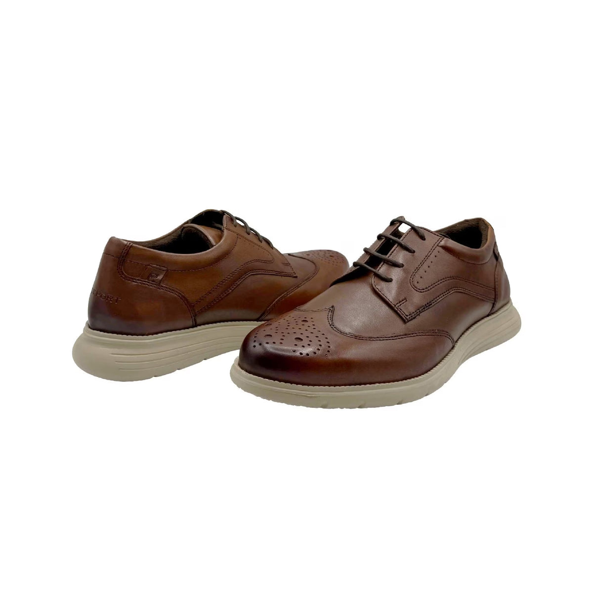 Tan - Back - Rockport Mens Total Motion Leather Brogues