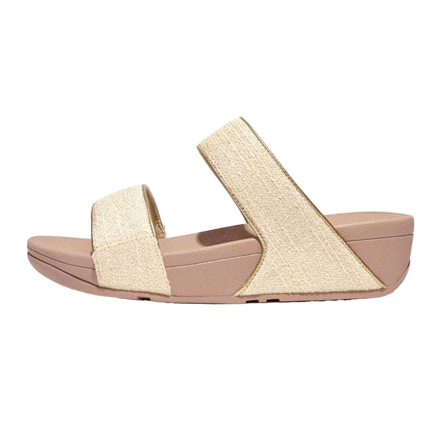 Stone - Back - Fit Flop Womens-Ladies Lulu Shimmer Weave Sliders
