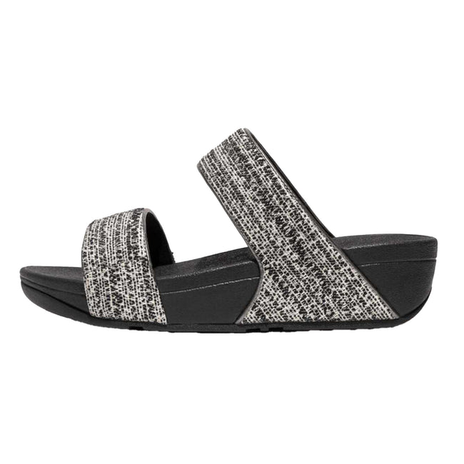 Black - Front - Fit Flop Womens-Ladies Lulu Shimmer Weave Sliders