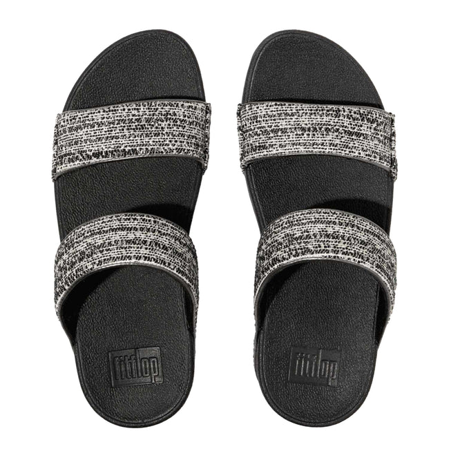 Black - Side - Fit Flop Womens-Ladies Lulu Shimmer Weave Sliders