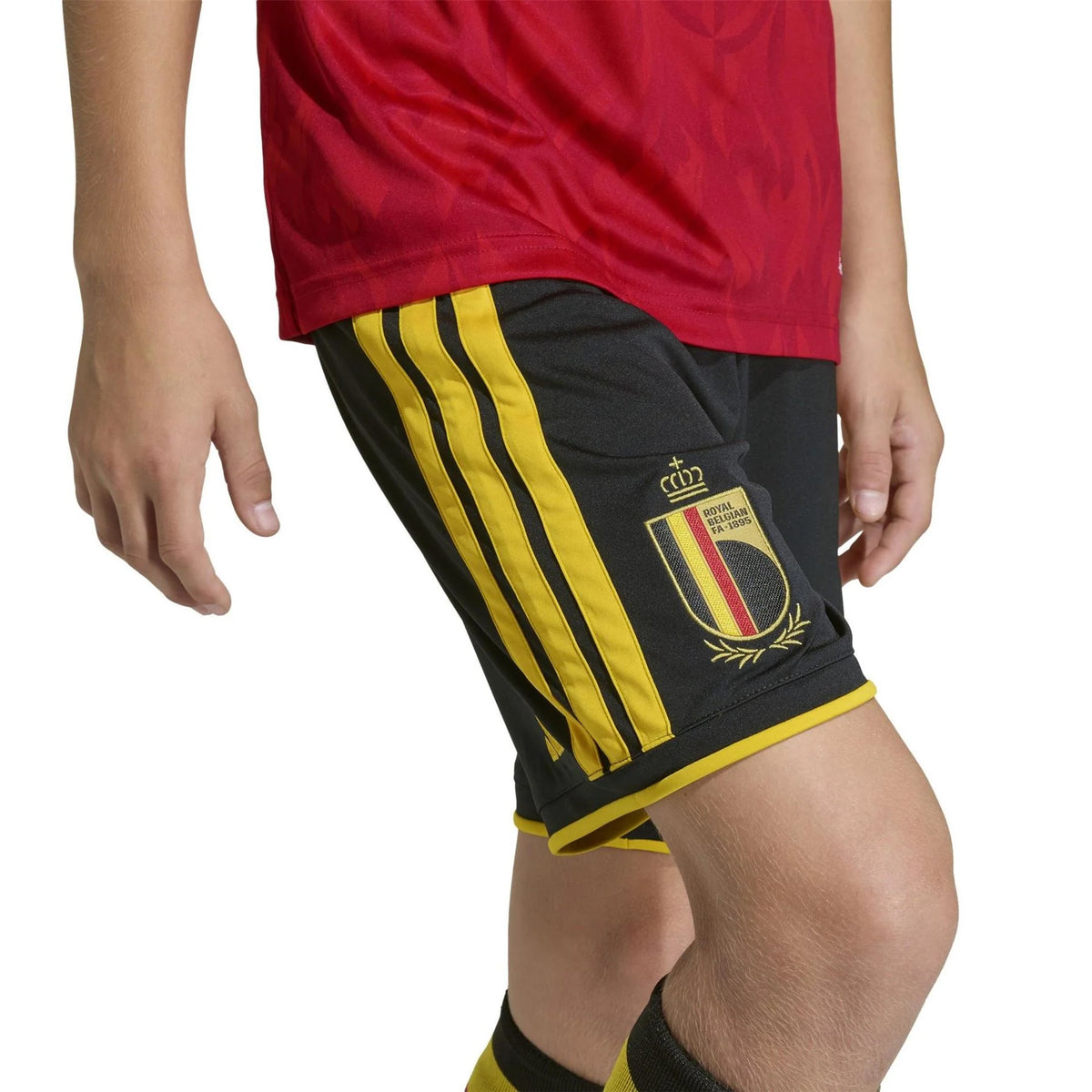 Black-Gold - Side - Adidas Childrens-Kids World Cup 2026 Belgium Football Shorts