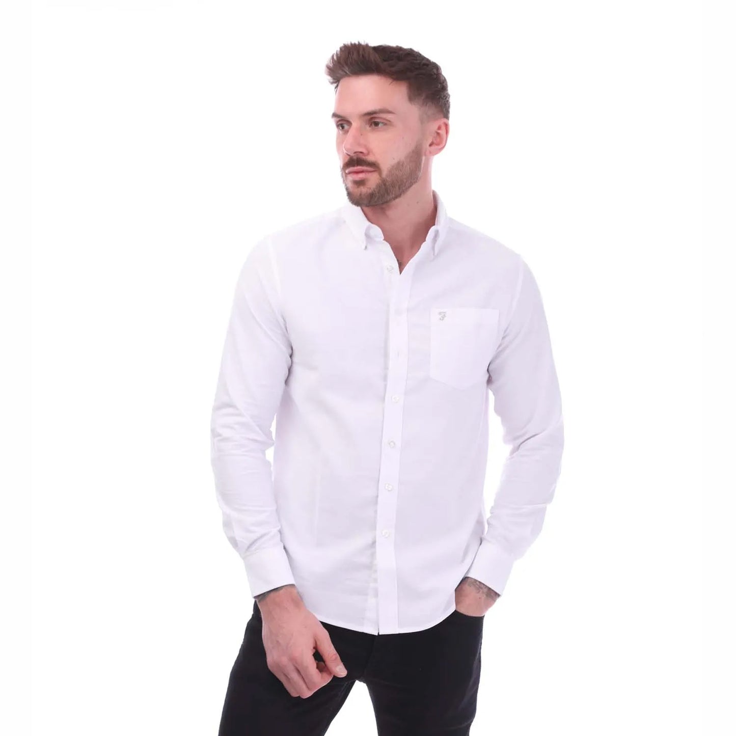 White - Front - Farah Mens Drayton Long-Sleeved Shirt