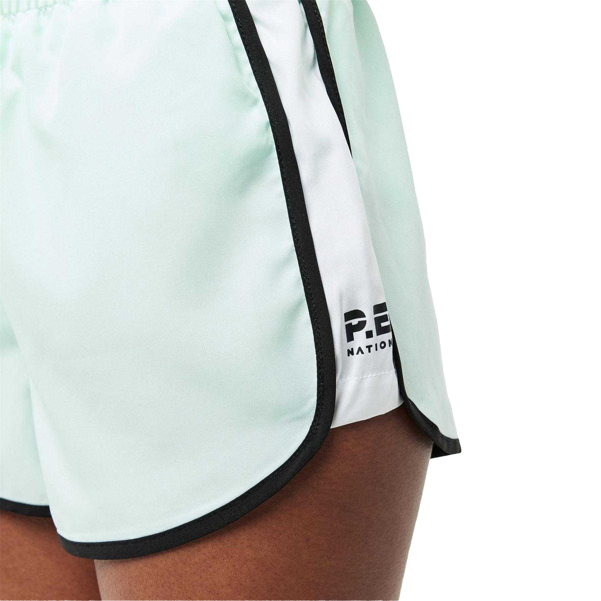 Mint Green-White - Side - PE Nation Womens-Ladies Contrast Piping Performance Gym Shorts