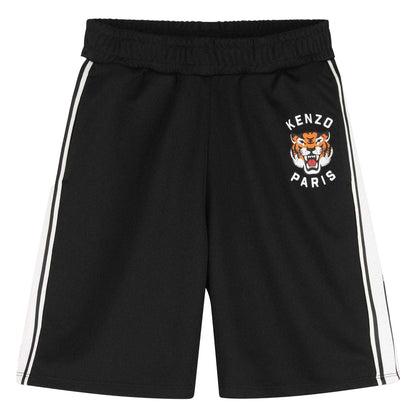 Black - Front - Kenzo Childrens-Kids Paris Fleece Tiger Shorts