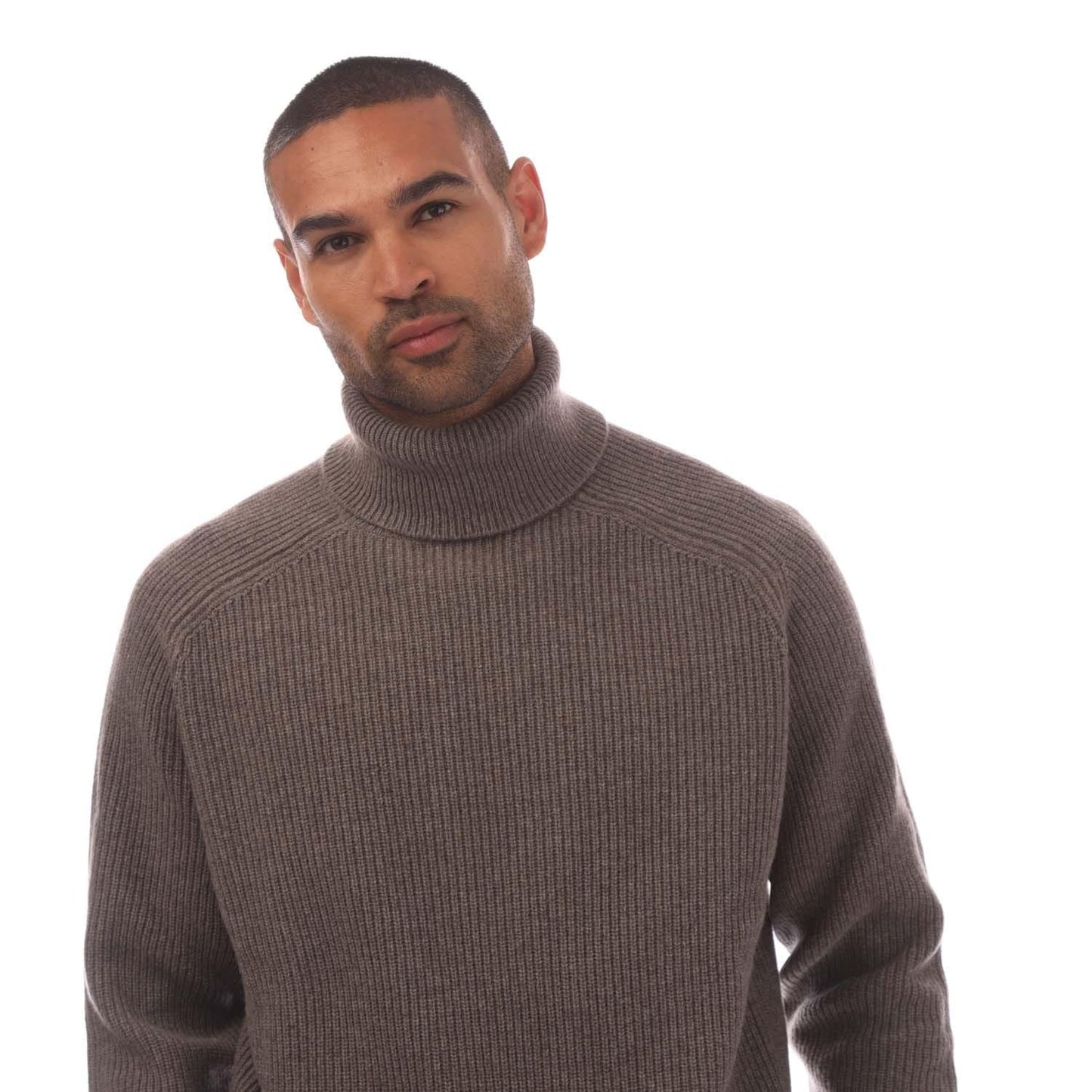 Beige - Side - Boss Mens C Evento Chunky Knit Roll Neck Sweater Top