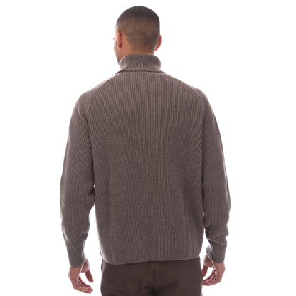 Beige - Back - Boss Mens C Evento Chunky Knit Roll Neck Sweater Top