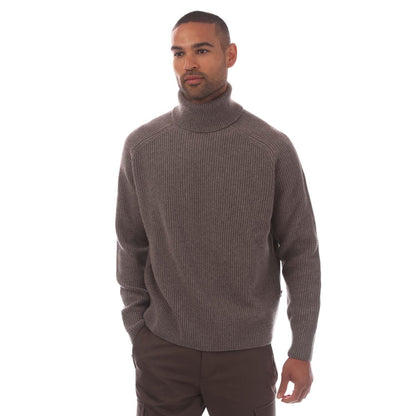 Beige - Front - Boss Mens C Evento Chunky Knit Roll Neck Sweater Top