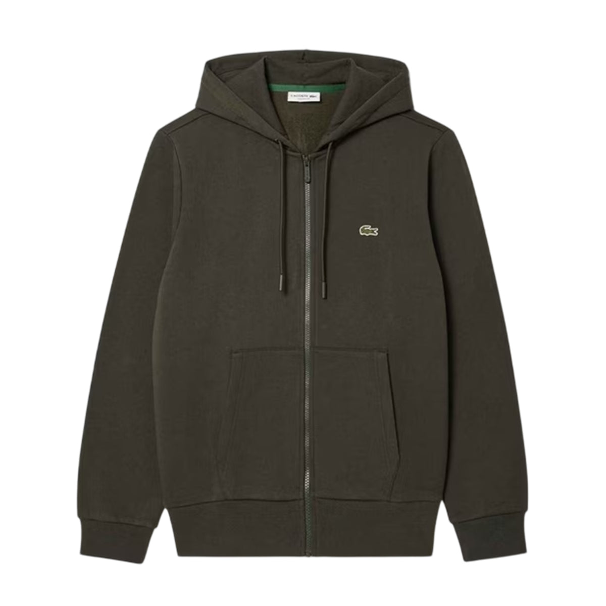 Khaki Green - Front - Lacoste Mens Basic Logo Cotton Blend Full Zip Hoodie