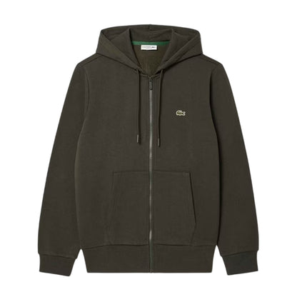 Khaki Green - Front - Lacoste Mens Basic Logo Cotton Blend Full Zip Hoodie