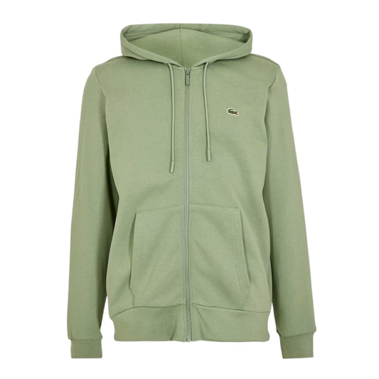 Thyme Green - Front - Lacoste Mens Basic Logo Cotton Blend Full Zip Hoodie
