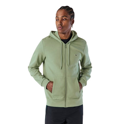 Thyme Green - Side - Lacoste Mens Basic Logo Cotton Blend Full Zip Hoodie
