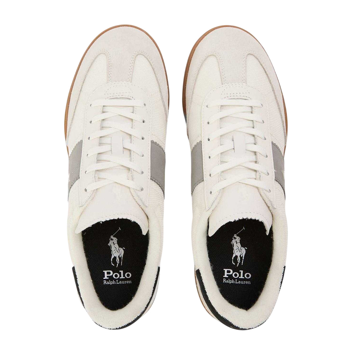 White-Grey-Black - Side - Ralph Lauren Mens Heritage Aera Suede Trainers