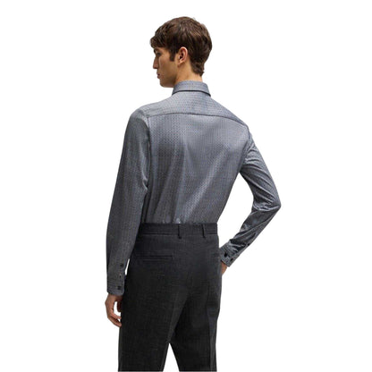 Grey - Back - Boss Mens Geometric Regular Formal Shirt