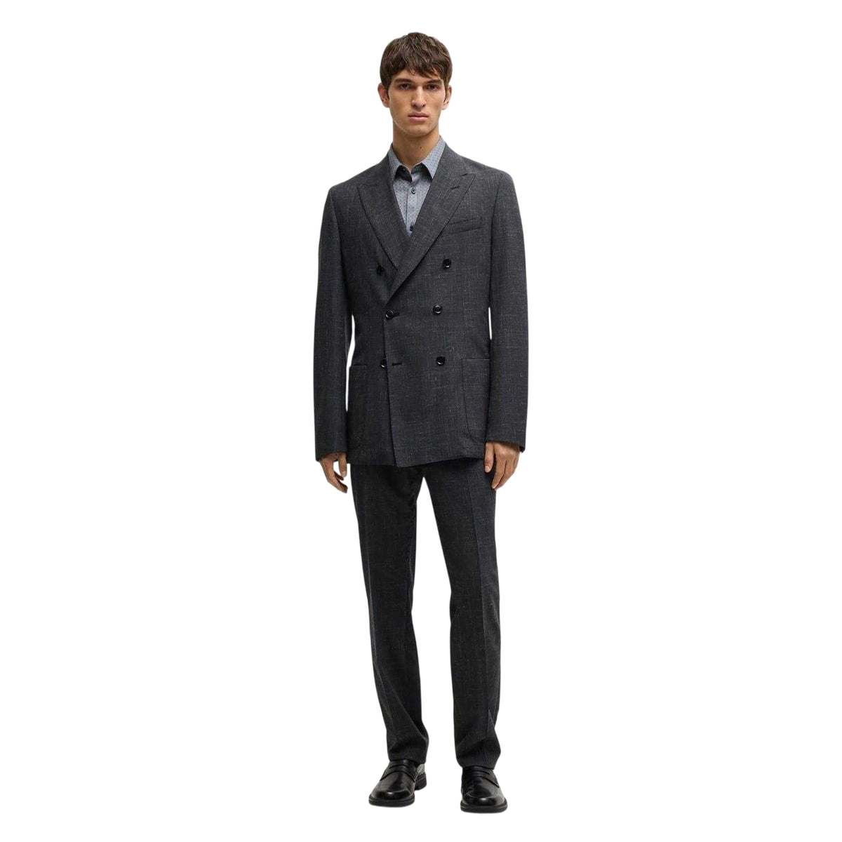 Grey - Side - Boss Mens Geometric Regular Formal Shirt