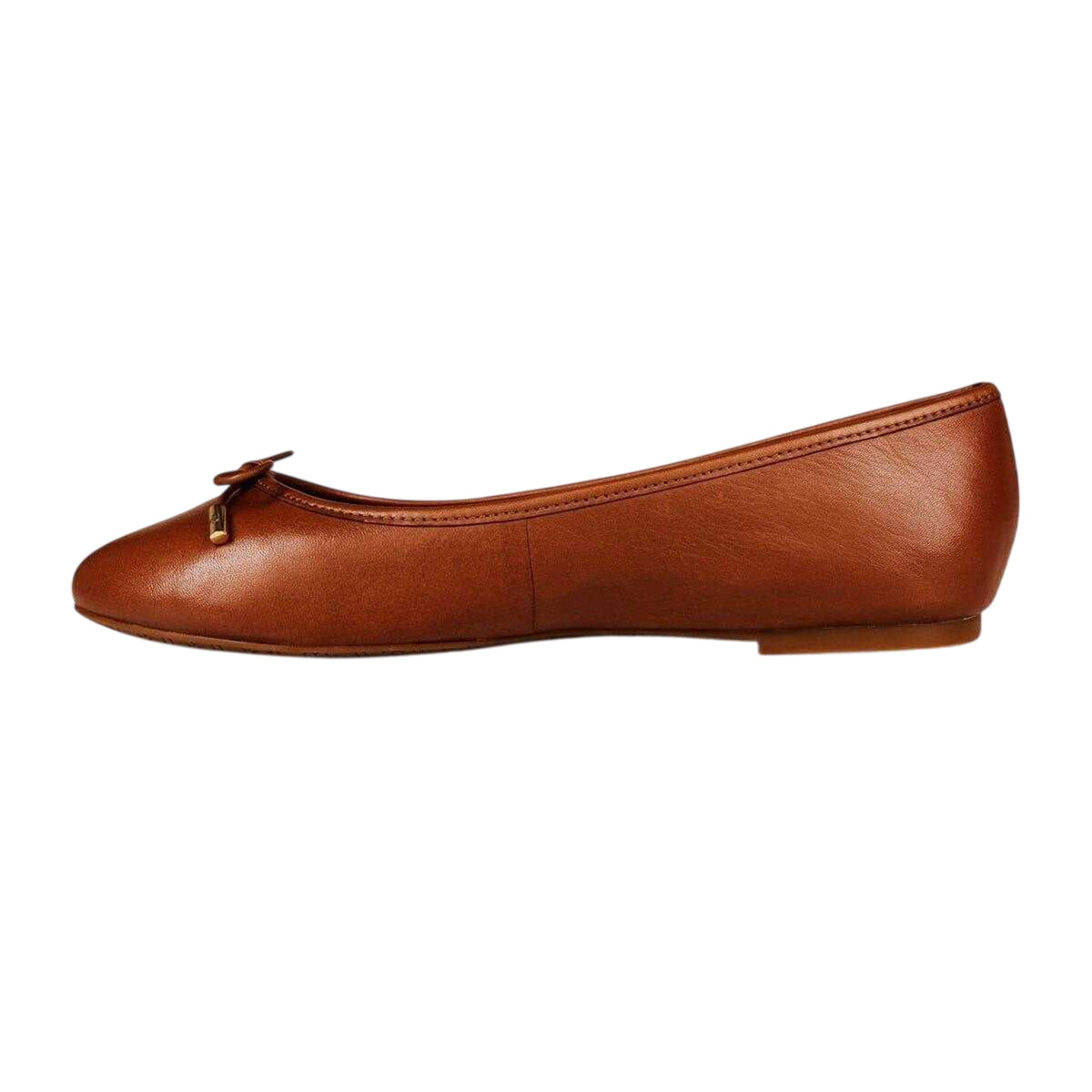 Saddle Brown - Side - Ralph Lauren Womens-Ladies Jayna Bow Leather Pumps