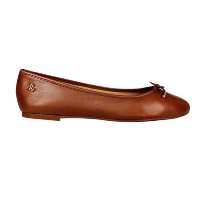 Saddle Brown - Front - Ralph Lauren Womens-Ladies Jayna Bow Leather Pumps