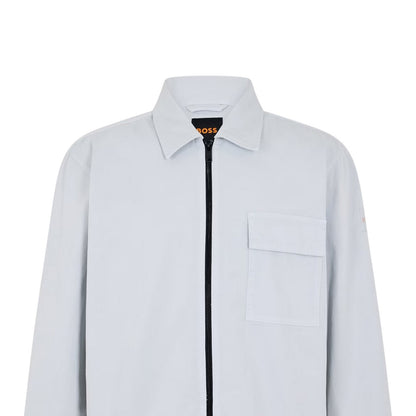 Grey - Side - Boss Mens Patterned Chest Pocket Overshirt