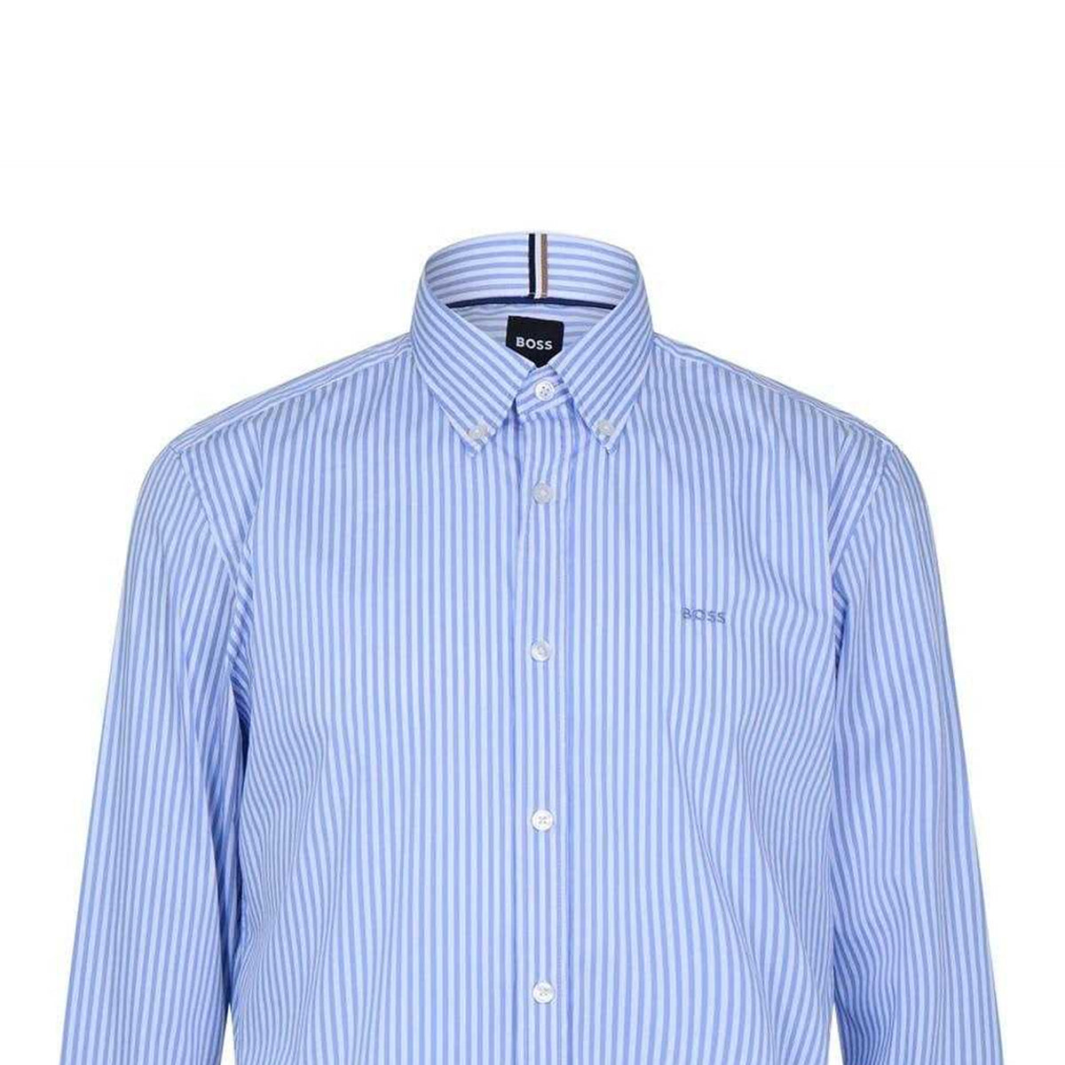 Pastel Blue - Side - Boss Mens Vertical Stripe Regular Shirt