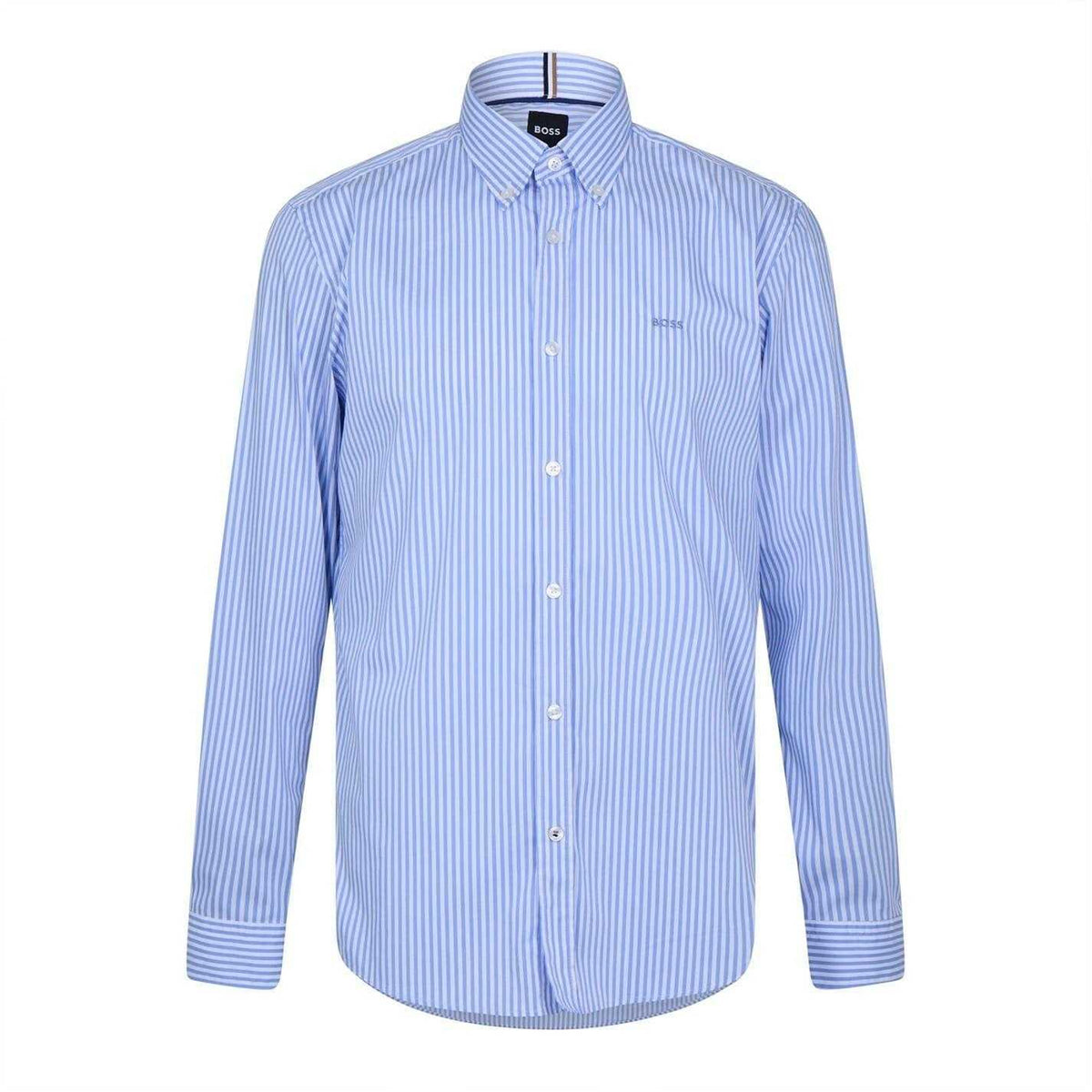 Pastel Blue - Front - Boss Mens Vertical Stripe Regular Shirt