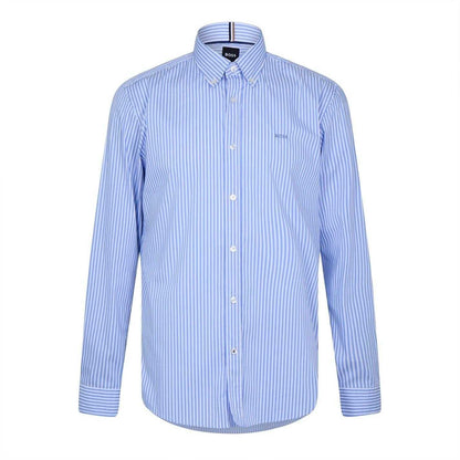 Pastel Blue - Front - Boss Mens Vertical Stripe Regular Shirt