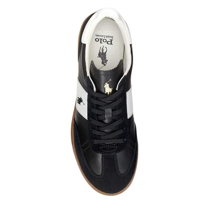 Black-White - Side - Ralph Lauren Mens Aera Leather Flat Trainers