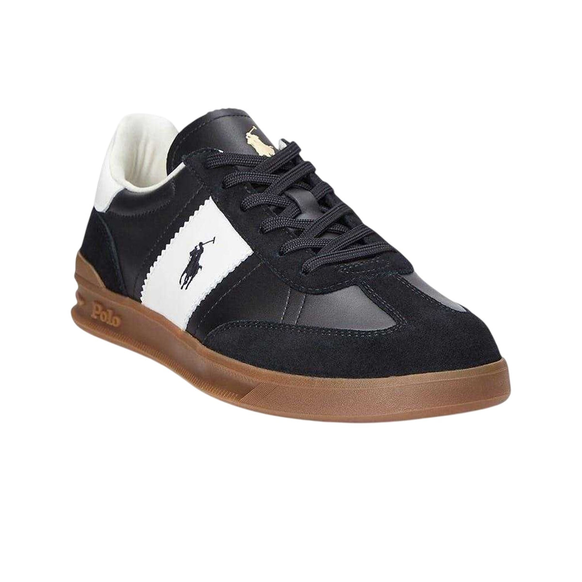 Black-White - Lifestyle - Ralph Lauren Mens Aera Leather Flat Trainers