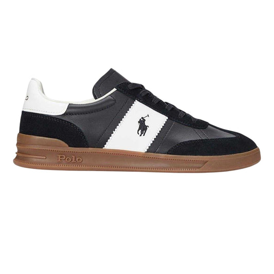 Black-White - Front - Ralph Lauren Mens Aera Leather Flat Trainers