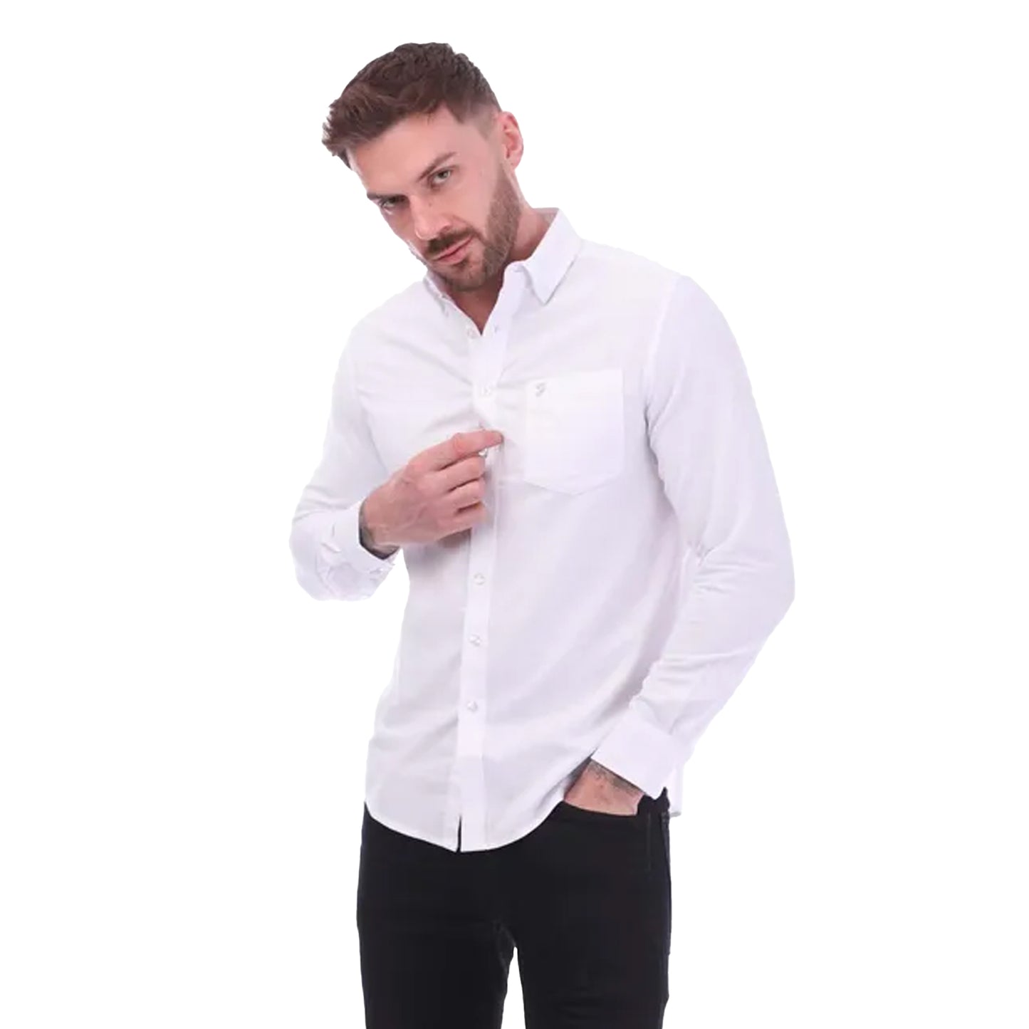 White - Lifestyle - Farah Mens Drayton Long-Sleeved Shirt