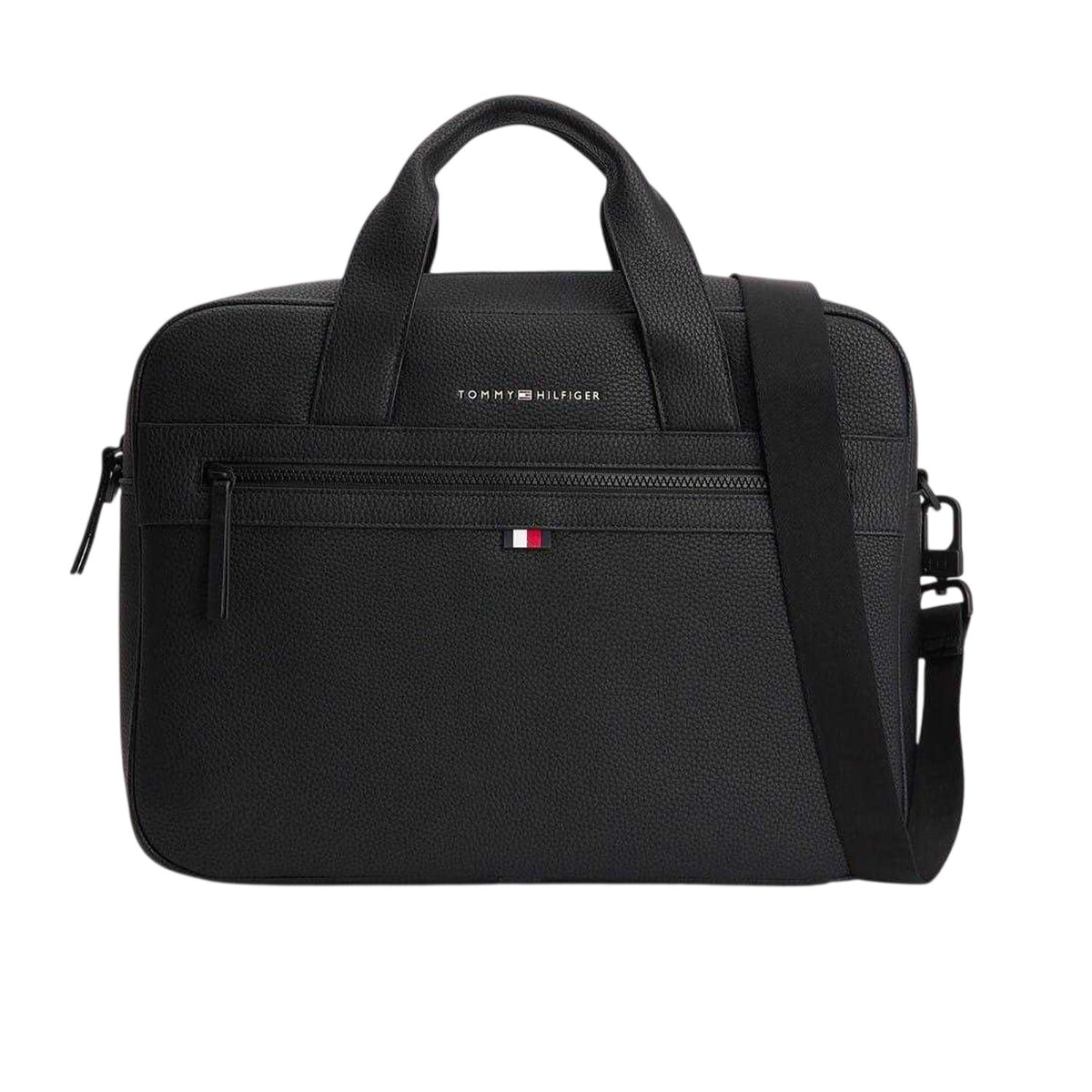Black - Front - Tommy Hilfiger Faux Leather Laptop Bag