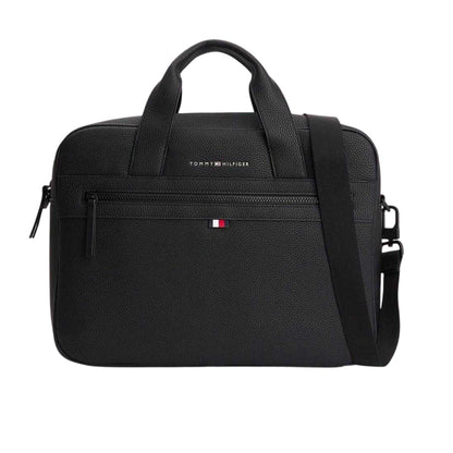 Black - Front - Tommy Hilfiger Faux Leather Laptop Bag