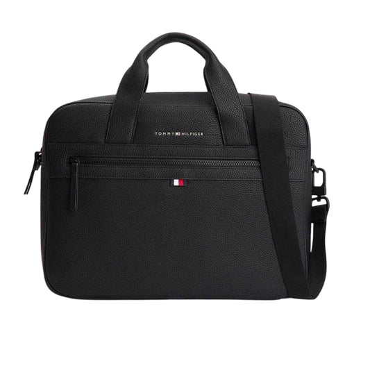 Black - Front - Tommy Hilfiger Faux Leather Laptop Bag