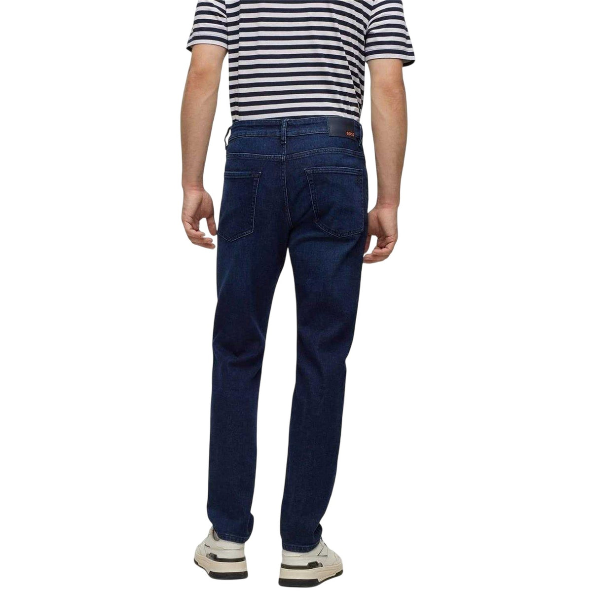 Dark Blue - Back - Boss Mens Denim Straight Leg Jeans