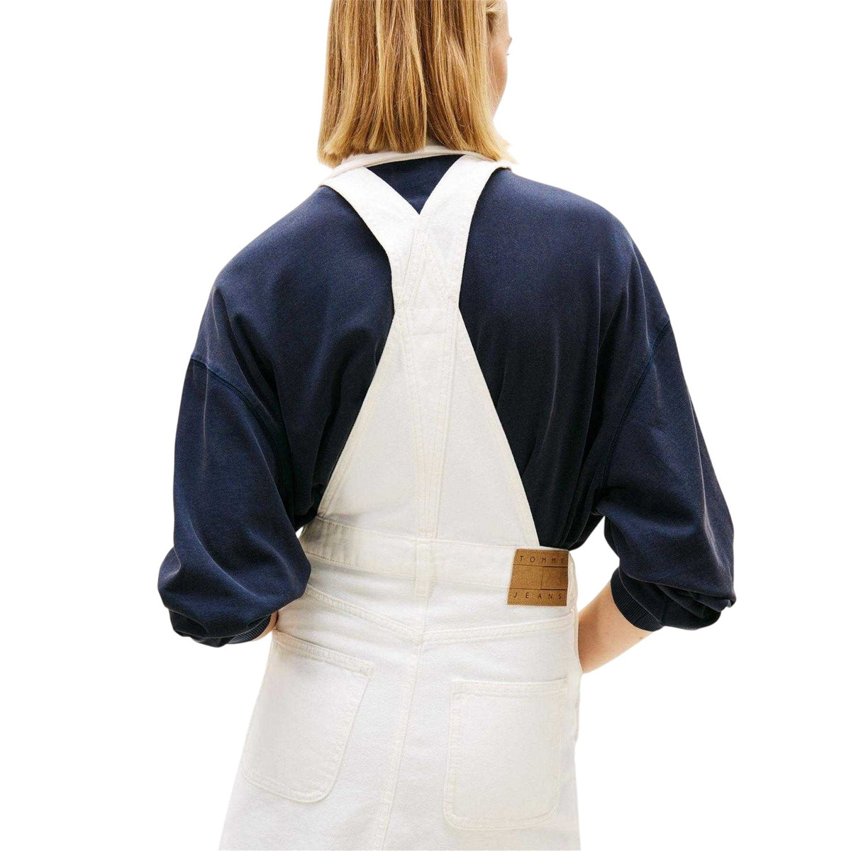 White - Side - Tommy Jeans Womens-Ladies Denim Dungarees