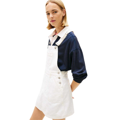 White - Lifestyle - Tommy Jeans Womens-Ladies Denim Dungarees