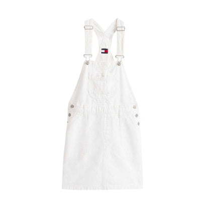White - Front - Tommy Jeans Womens-Ladies Denim Dungarees