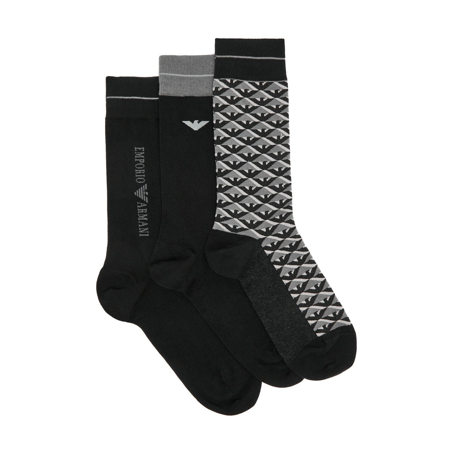 Black-Grey - Back - Emporio Armani Mens Logo Jacquard Socks (Pack of 3)