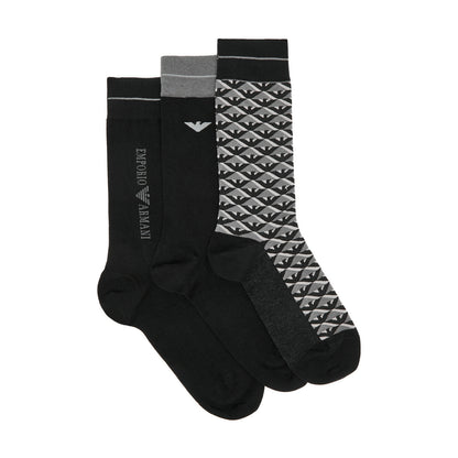 Black-Grey - Back - Emporio Armani Mens Logo Jacquard Socks (Pack of 3)
