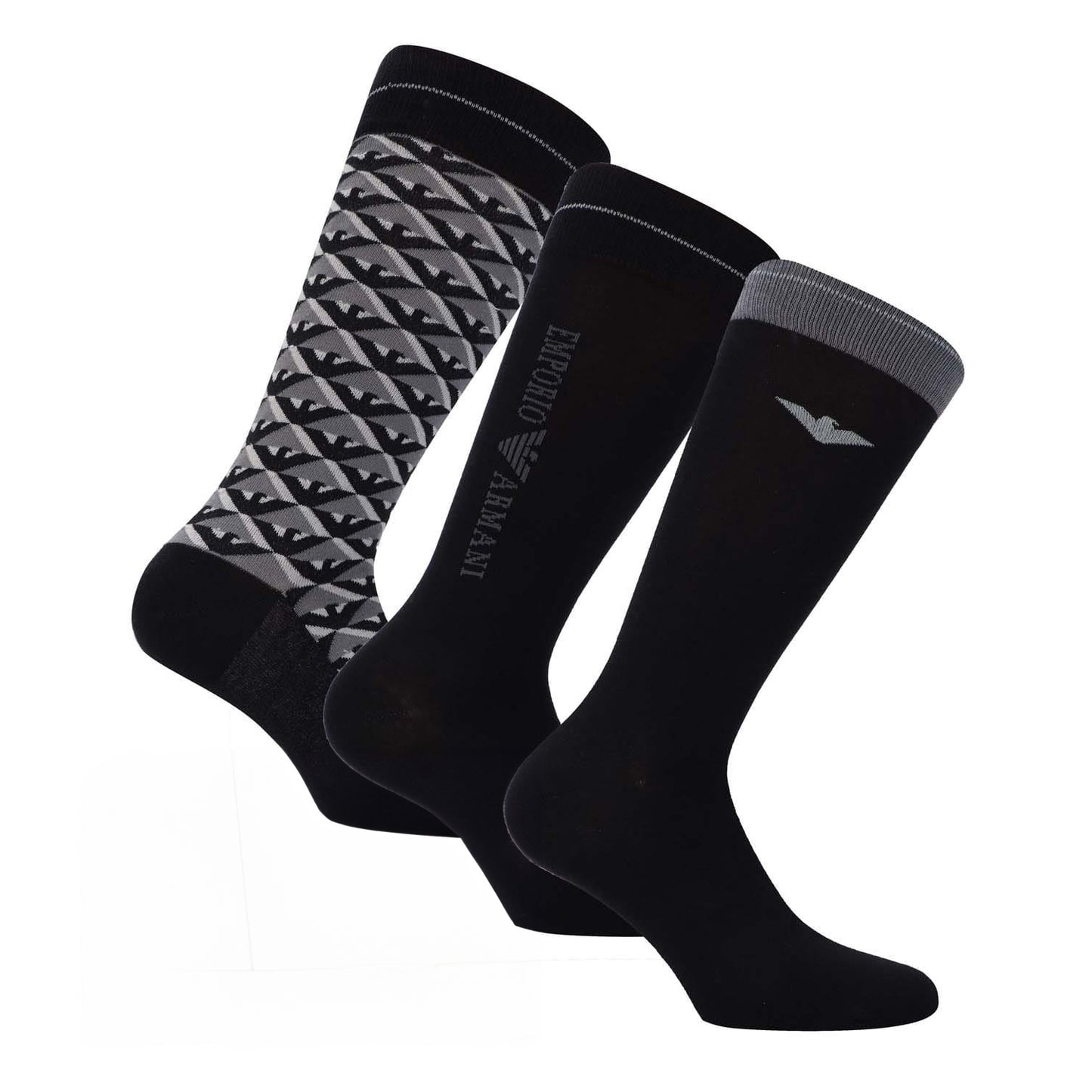 Black-Grey - Front - Emporio Armani Mens Logo Jacquard Socks (Pack of 3)
