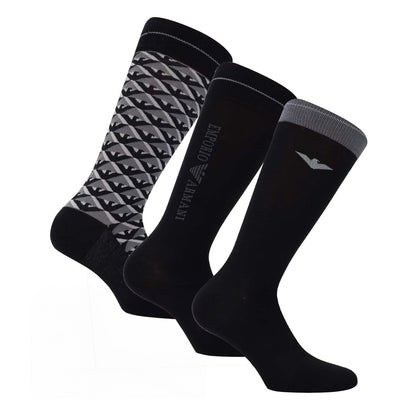 Black-Grey - Front - Emporio Armani Mens Logo Jacquard Socks (Pack of 3)