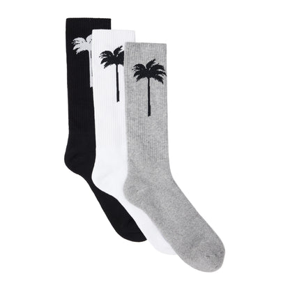 Black-White-Grey - Back - Palm Angels Unisex Adult Socks (Pack of 3)