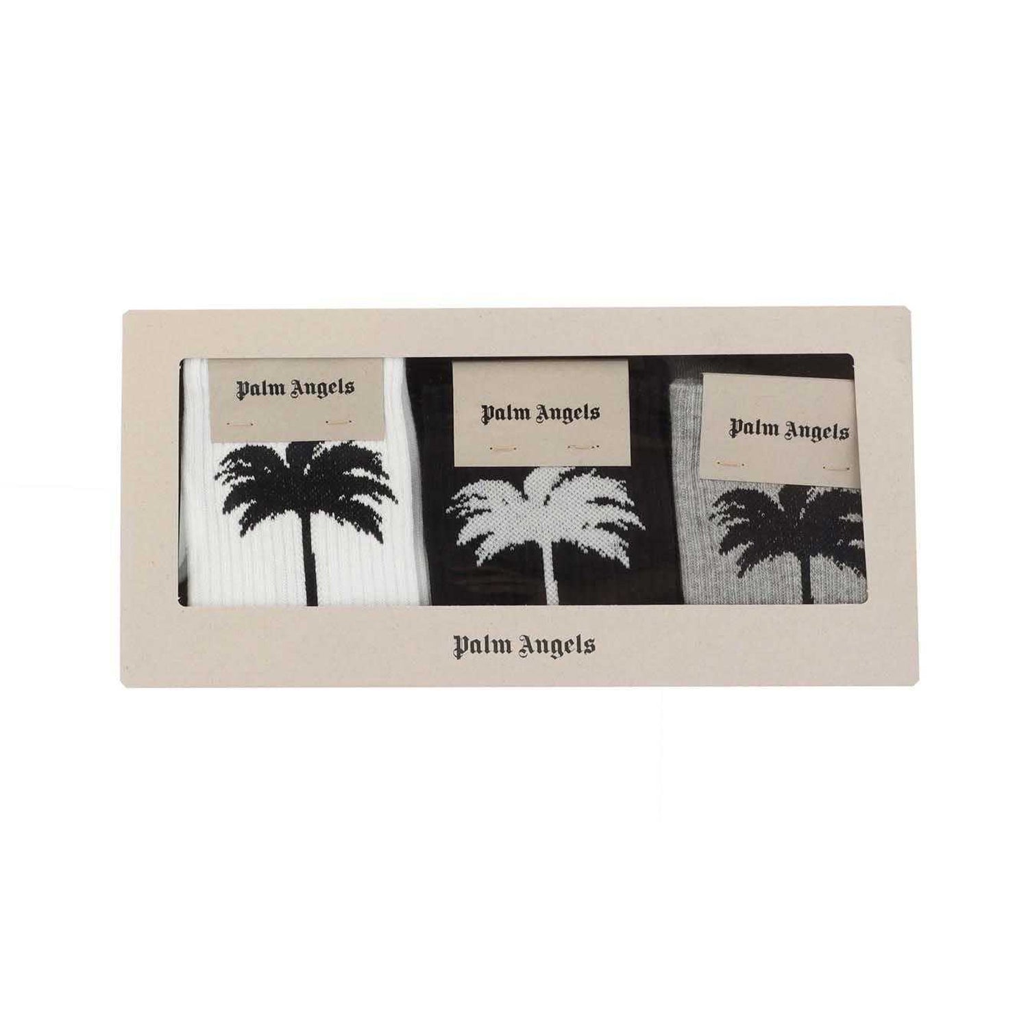 Black-White-Grey - Pack Shot - Palm Angels Unisex Adult Socks (Pack of 3)