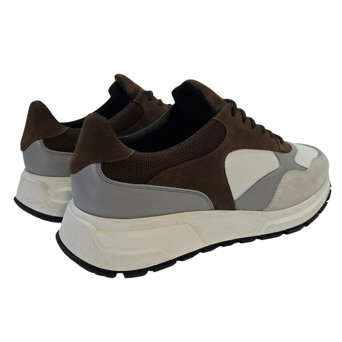 White-Tan-Grey - Back - Loyalti Mens Martin Leather Trainers
