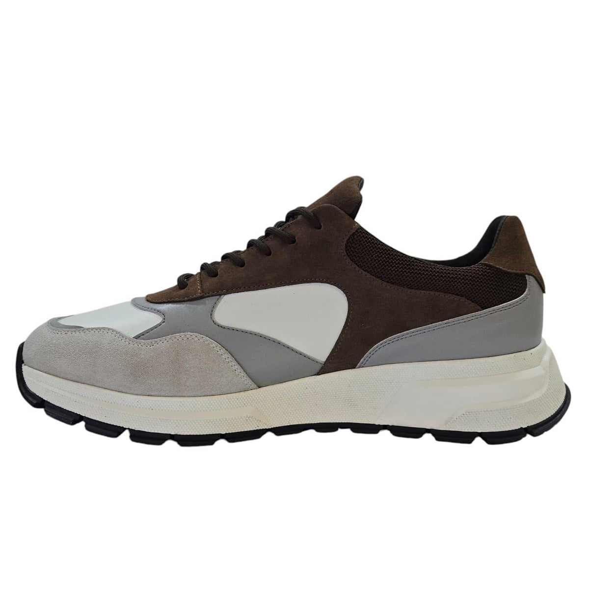 White-Tan-Grey - Side - Loyalti Mens Martin Leather Trainers