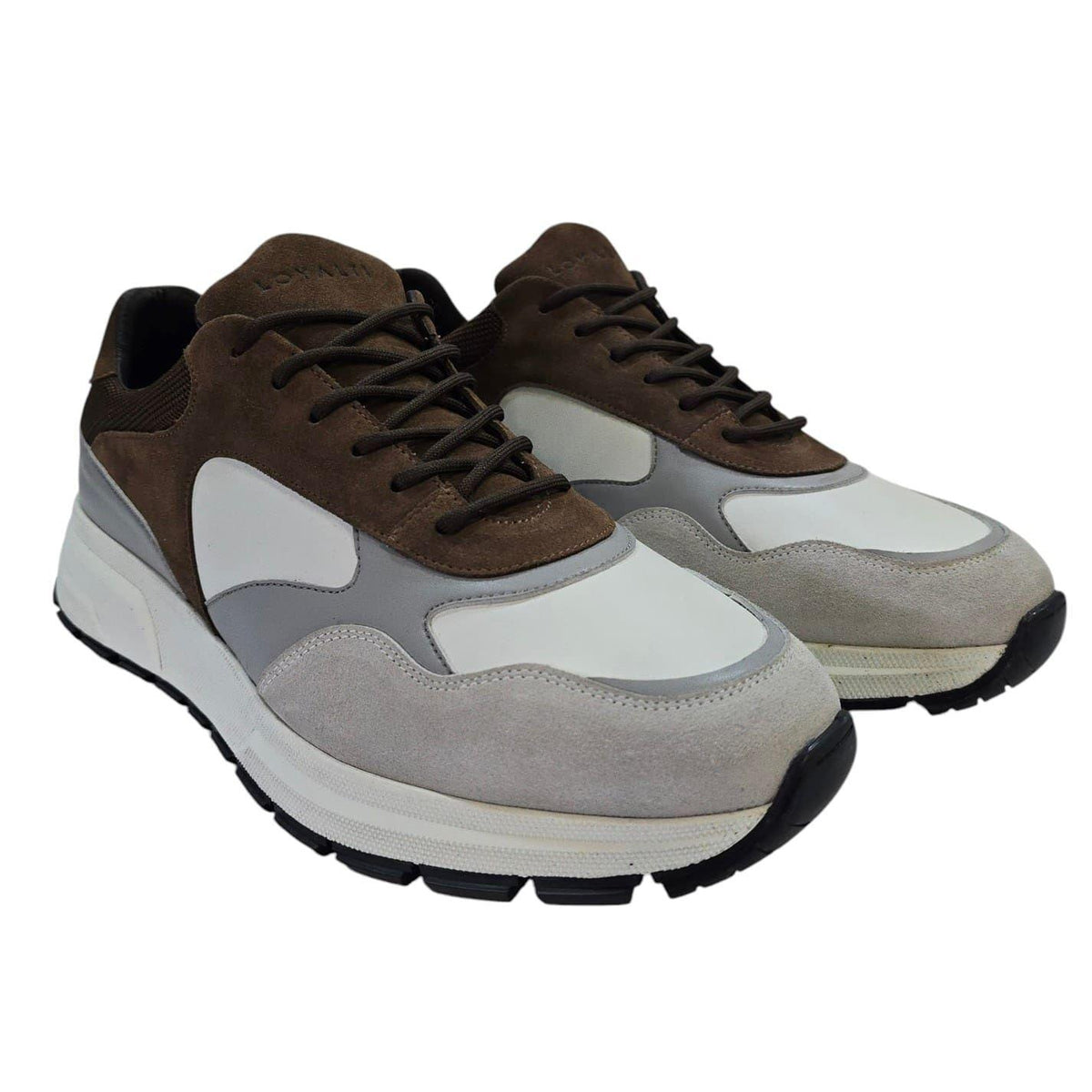 White-Tan-Grey - Pack Shot - Loyalti Mens Martin Leather Trainers