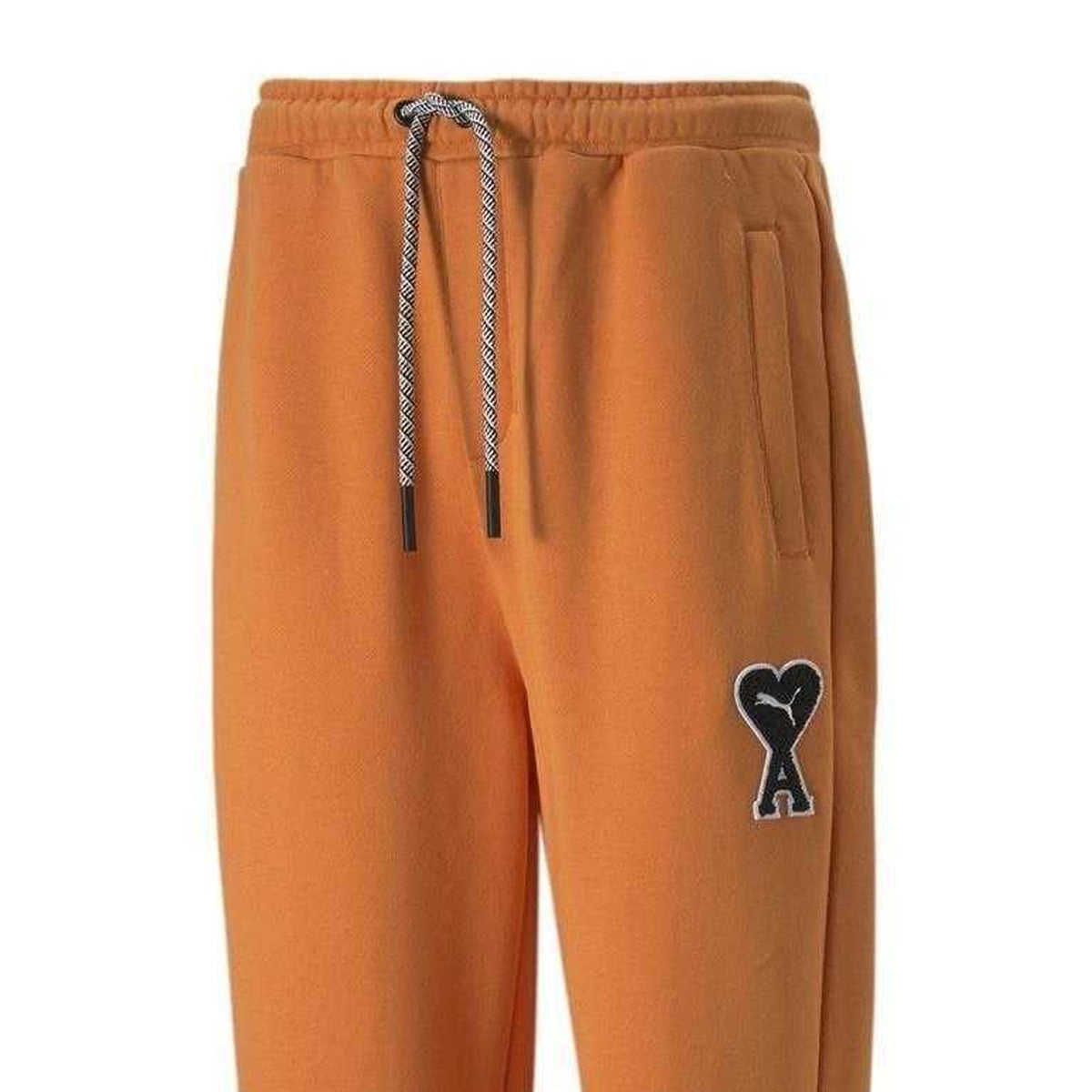 Jaffa Orange - Side - Puma Unisex Adult Ami Fleece Heart Tapered Joggers