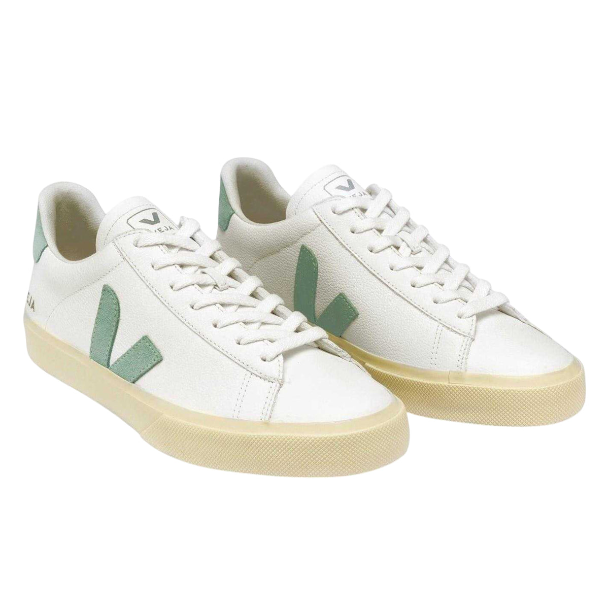 White-Matcha Green - Side - Veja Womens-Ladies V Leather Flat Trainers