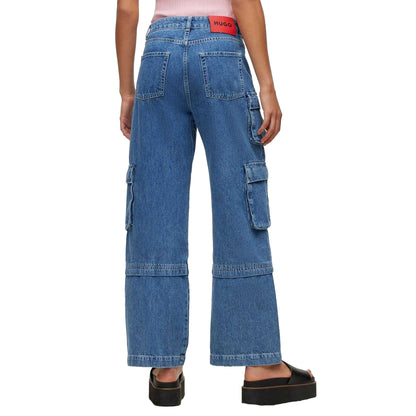 Blue - Back - Hugo Womens-Ladies Gashia Leather Badge Relaxed Fit Jeans