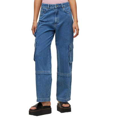 Blue - Side - Hugo Womens-Ladies Gashia Leather Badge Relaxed Fit Jeans